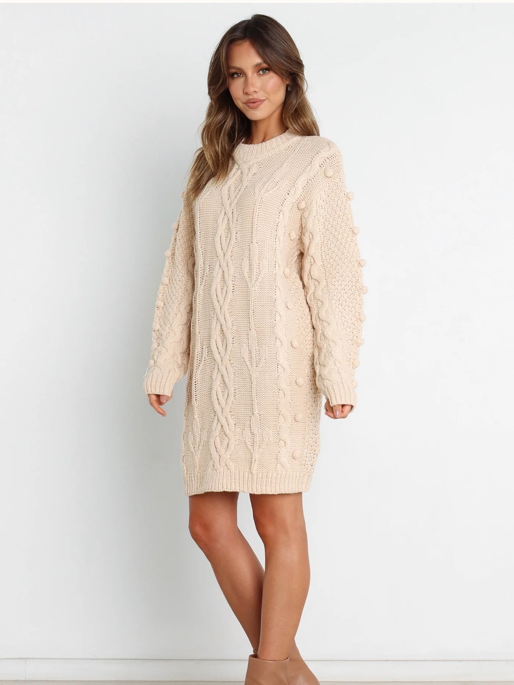 Petal and pup Cozy Cable Knit Sweater Dress - Cream